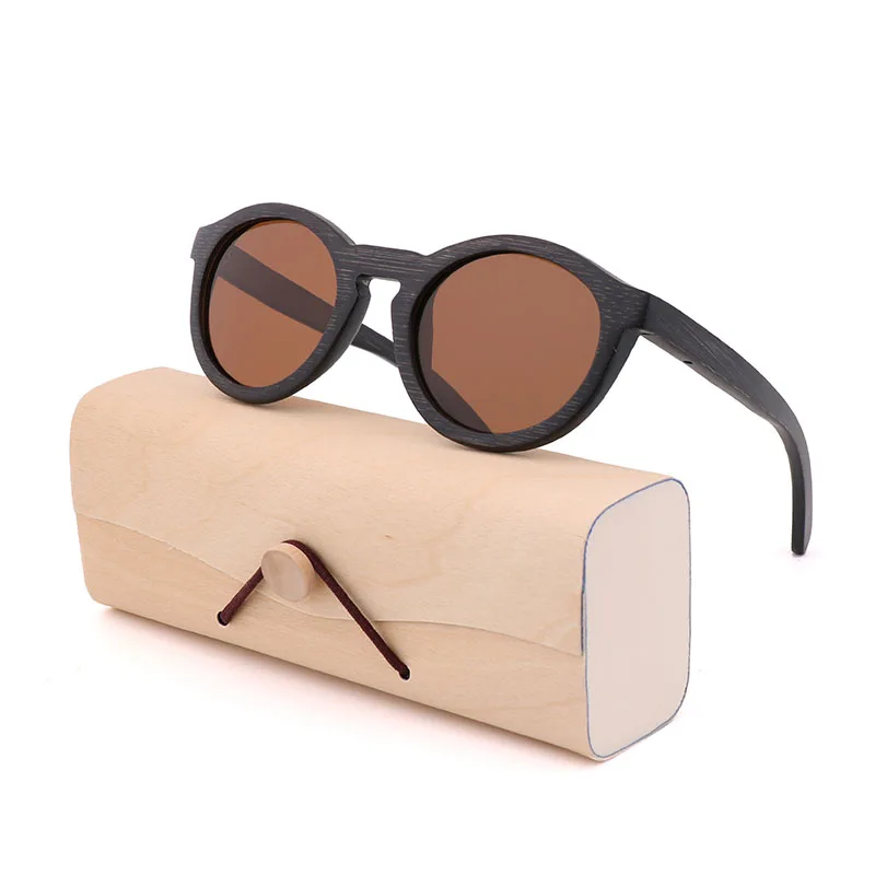 Brown WoodBox Новые чисто ручной работы бамбуковые черные оправы без оправы очки Ретро Модный тренд круглые мужские и женские солнцезащитные очки - Цвет линз: Brown WoodBox