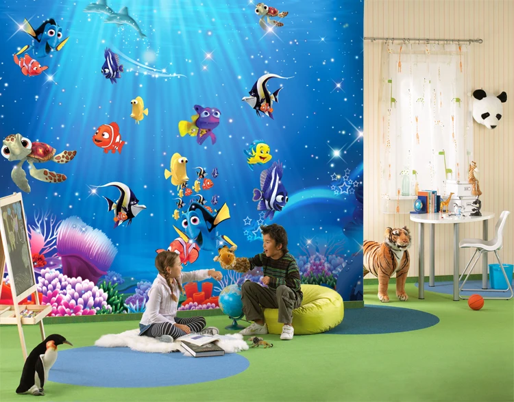 Большой фресковая роспись морские рыбы 3d обои из мультфильмов 3D фотообои 3d стикер с рисунком из мультфильма для маленьких детская комната 3d обои