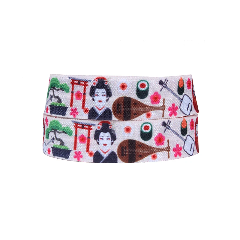 

(50 yards/lot) New arrival Japanese women printed fold over elastic for hair accessories