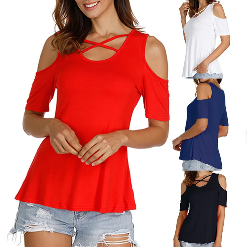 Женская футболка с v образным вырезом и перекрестным ремешком летняя простая
