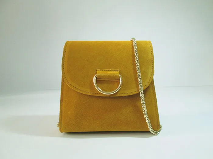 Yellow Натуральная кожа мини-клатч сумка Повседневная Ручная работа маленькая сумка через плечо для женщин модная женская замшевая кожаная сумка на цепочке - Цвет: Yellow