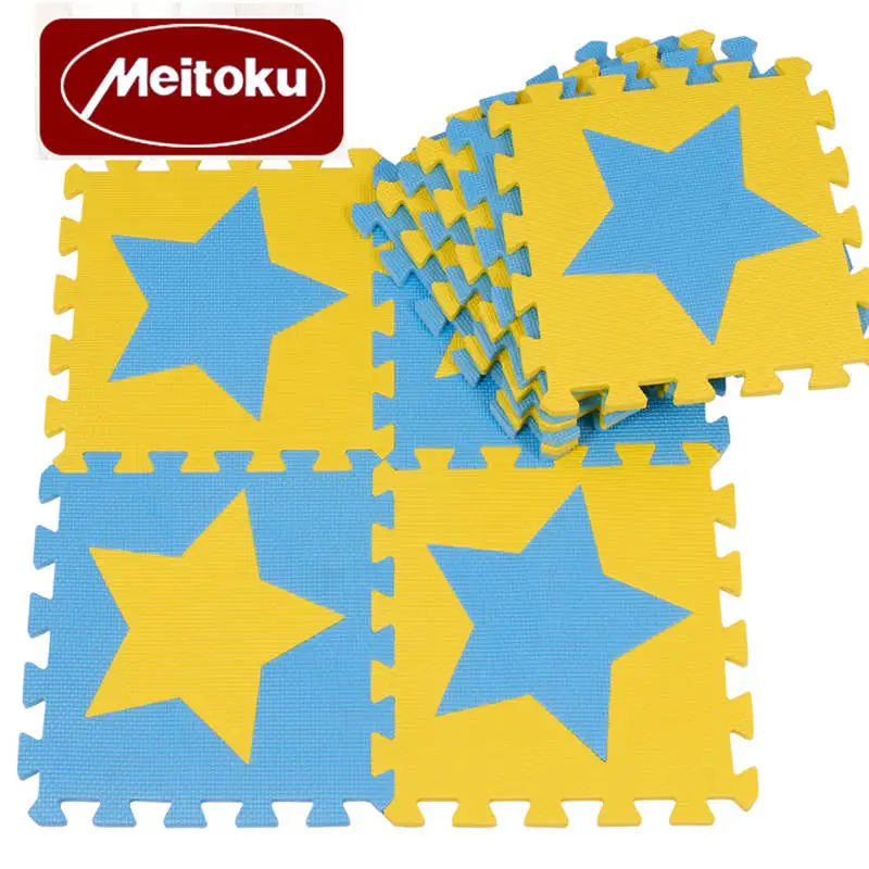 Blue and Yellow Meitoku для детей, eva пены игровой коврик-пазл/детские звезды коврики игрушки ковер для детей блокировка напольный для упражнений плитки, каждый: 32 см X 32 см - Цвет: Blue and Yellow