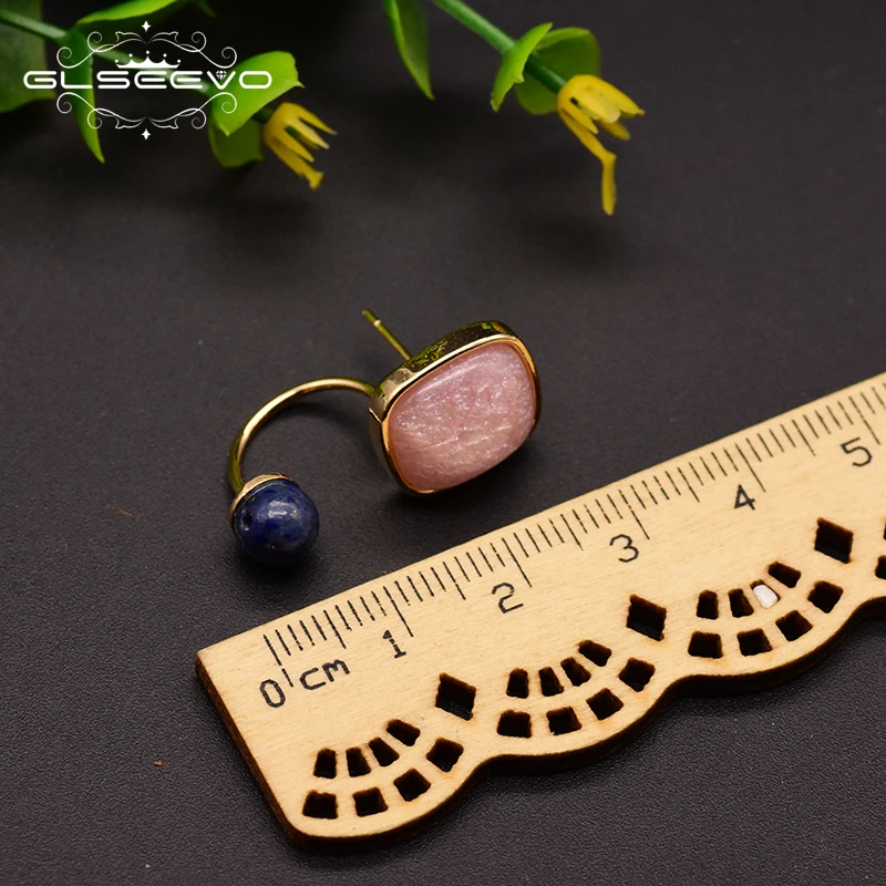 Женские серьги гвоздики XlentAg Lapis Lazuli розовые из цветного стекла ювелирные изделия
