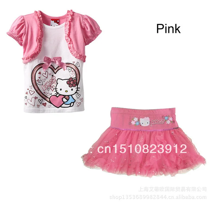 Новинка 2016 года осенне летний комплект одежды для девочек детские футболки + юбка