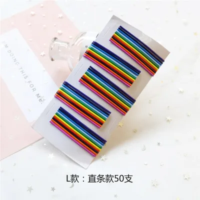 L-50pcs 40~ 50 шт/упаковка-японские и корейские аксессуары для волос для девочек Harajuku Радужный карамельный цвет заколка для волос простая Базовая заколка для волос - Цвет: L-50pcs