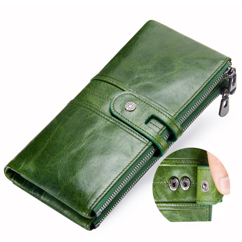 green Модный женский длинный кошелек, качественный Женский кошелек из натуральной кожи, Женский Длинный кошелек, модная женская сумка из воловьей кожи - Цвет: green