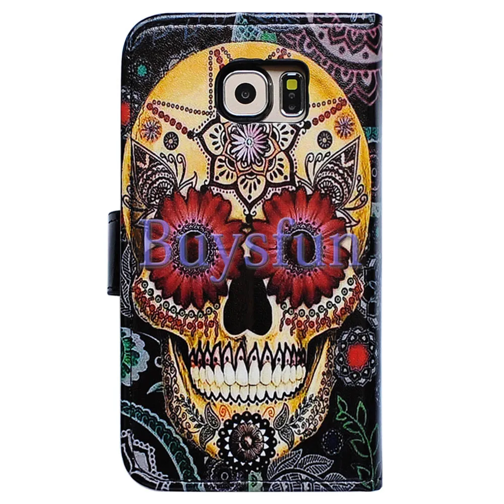Bcov Золотой Цветочный Череп Кожаный Бумажник Чехол Обложка Для Samsung Galaxy S7 103022284 |