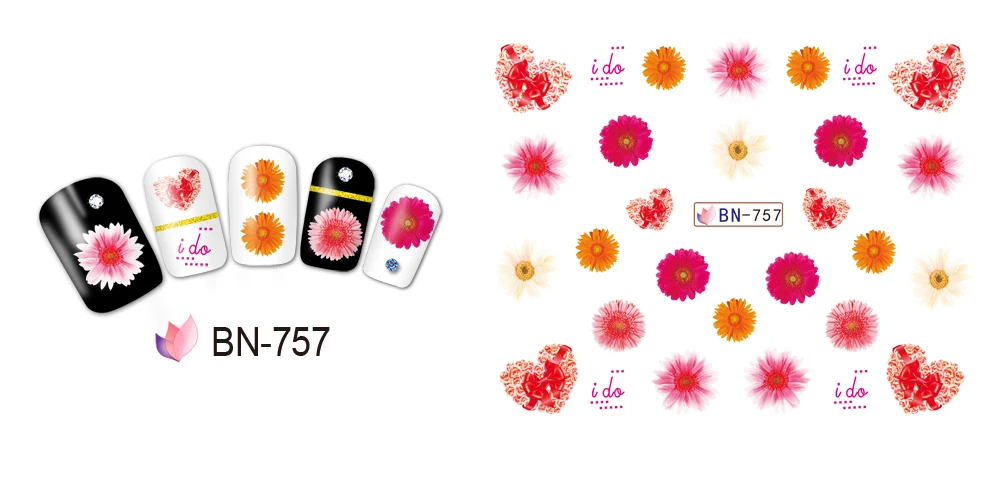 UPRETTEGO 12 упак./лот переводка NAIL ART Наклейки для ногтей на День святого Валентина свадьбы Kiss Bear сладкое сердце чашка любовь BN757-768