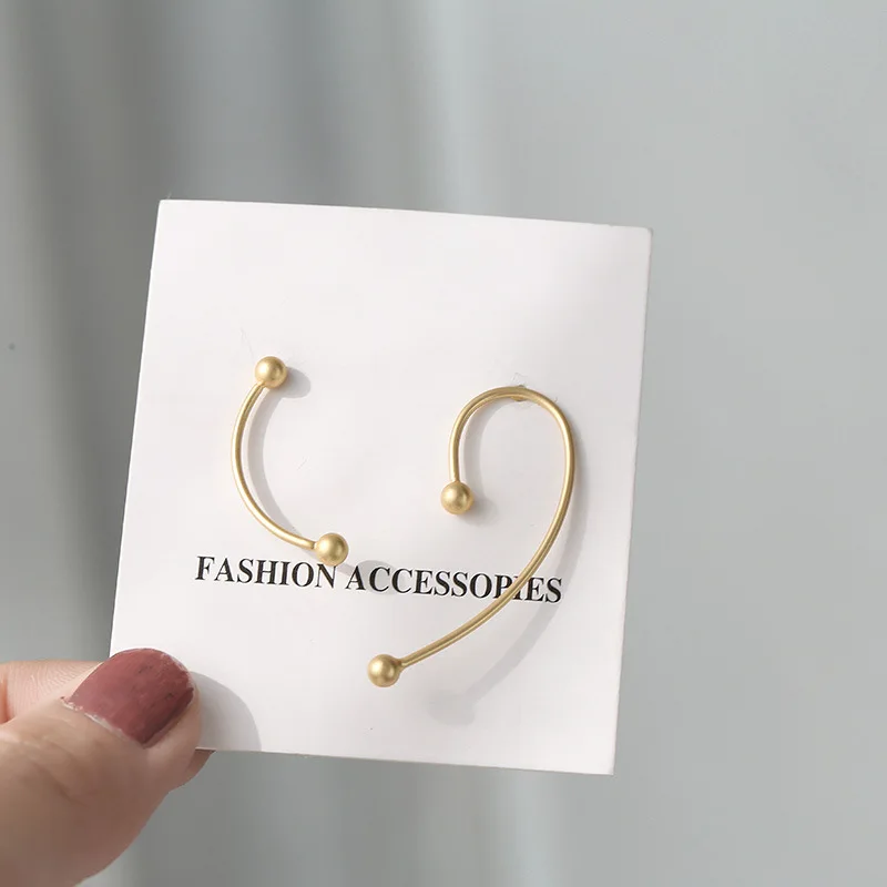 Carvejewl New Fashion matte Gold Color wire Shape Punk Ear Cuff Earrings simple asymmetric Earring For Women jewelry unique stud | Украшения