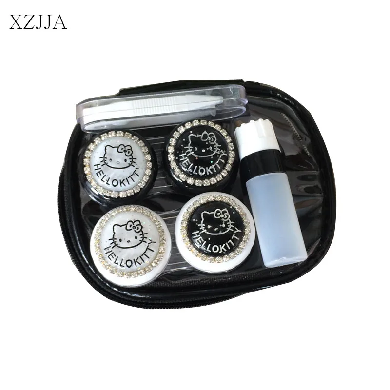Женская шкатулка для контактных линз XZJJA Черная Шкатулка с мультяшным котом