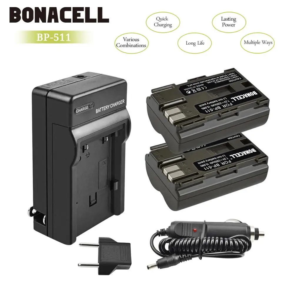 Bonacell 7 2 V 2200mAh BP 511 511A батарея + зарядное устройство для Canon EOS 40D 300D 5D 20D 30D 50D 10D G6
