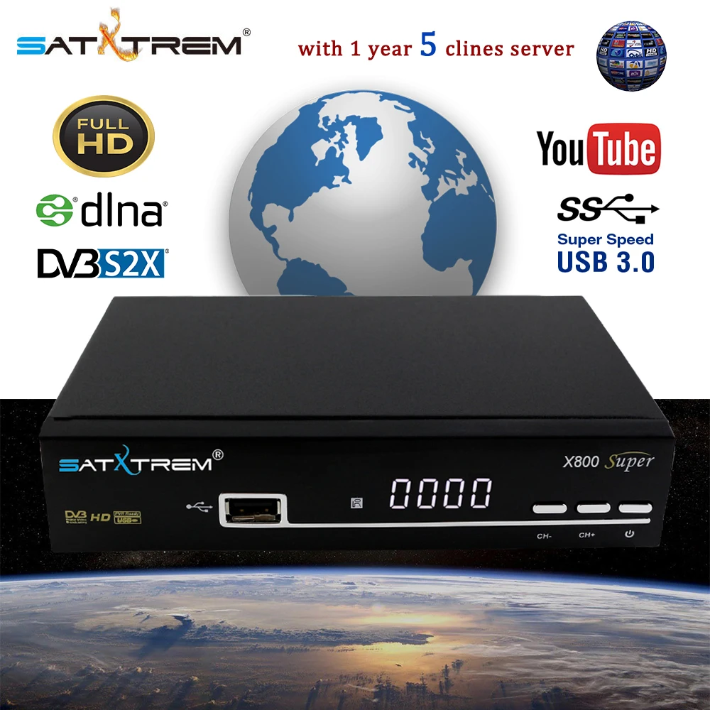 SATXTREM X800 супер DVB-S2 спутниковый ресивер с 8 линиями Cccam сервер 1 год Цифровой 1080P HD ТВ тюнер Встроенный Wifi приемник