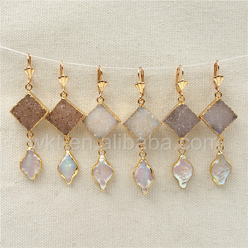 Серьги с натуральным жемчугом модные серьги золотого цвета пресноводной