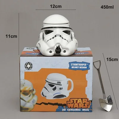 White Warrior(Spoon) Супер Лига героев керамическая кружка серийный R2D2 BB Дарт Бэтмен Супермен Спайдермен кофе термоустойчивая чашка производство фарфор - Цвет: White Warrior(Spoon)