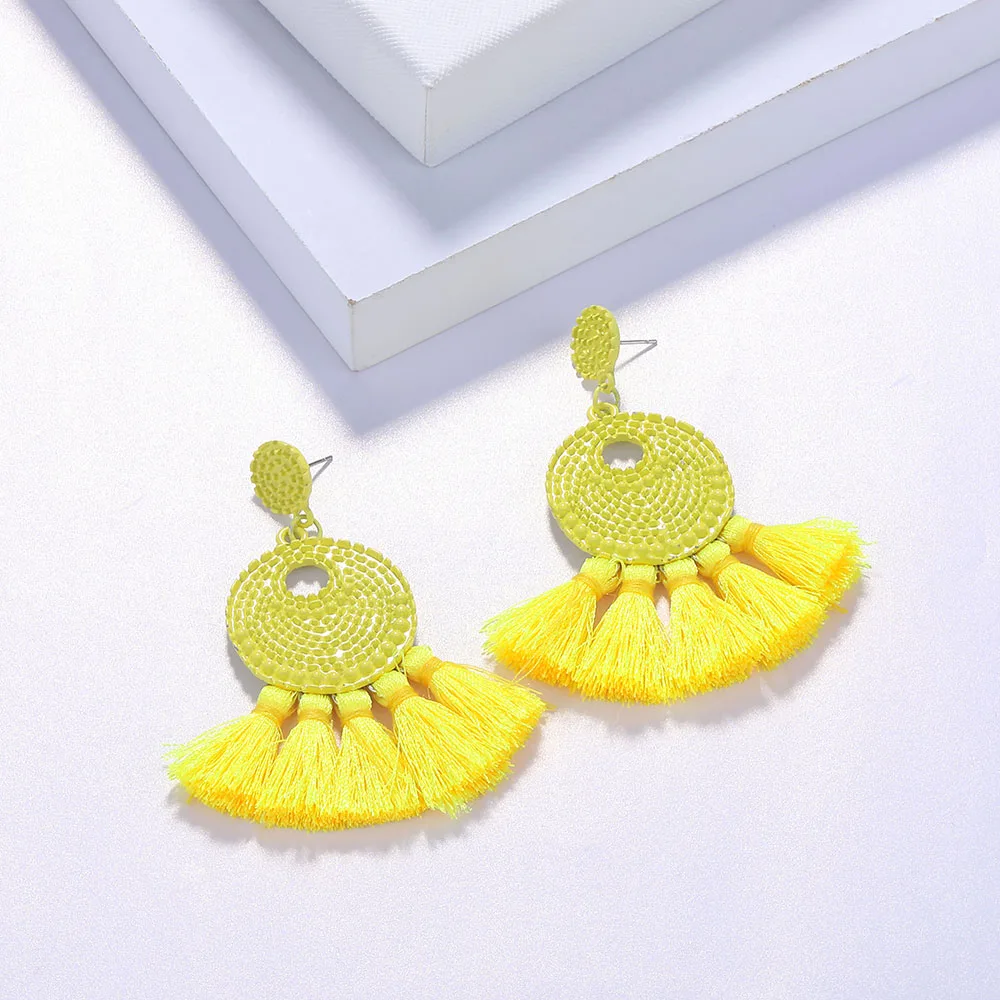 Умка богемные кисточкой Круглый Большой Круг Серьги для женщин Национальный