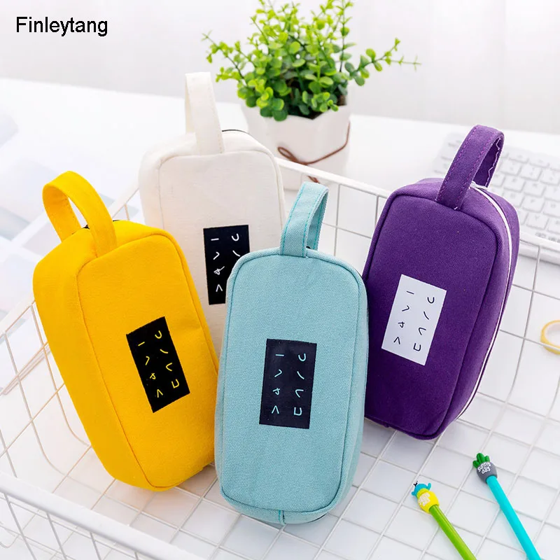 

Simple Text Capacity Pencil Bag Creative Canvas Pencil Case Stationery Student School Supplies Kawaii Pencil Box Cosmetic Bag