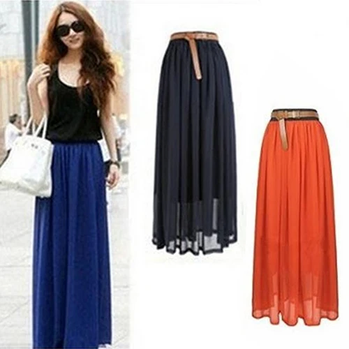 Женская двухслойная шифоновая плиссированная длинная юбка макси в стиле ретро с