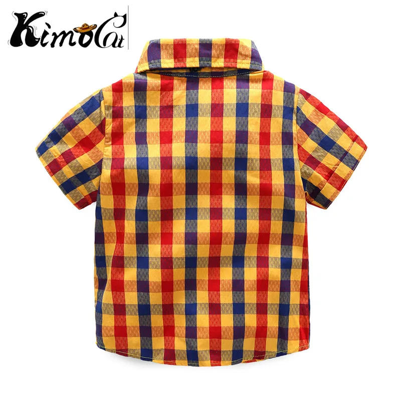 Kimocat/летнее платье, новая рубашка в клетку с короткими рукавами для мальчиков, джинсовые брюки, хлопковый костюм