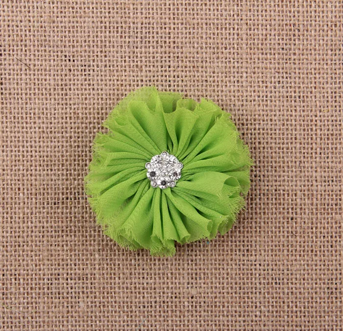 Fashion 7cm 16colors Artificial Frayed Chiffon Flower With Rhinestone Button Fluffy Fabric Flowers For DIY Baby Headbands |
