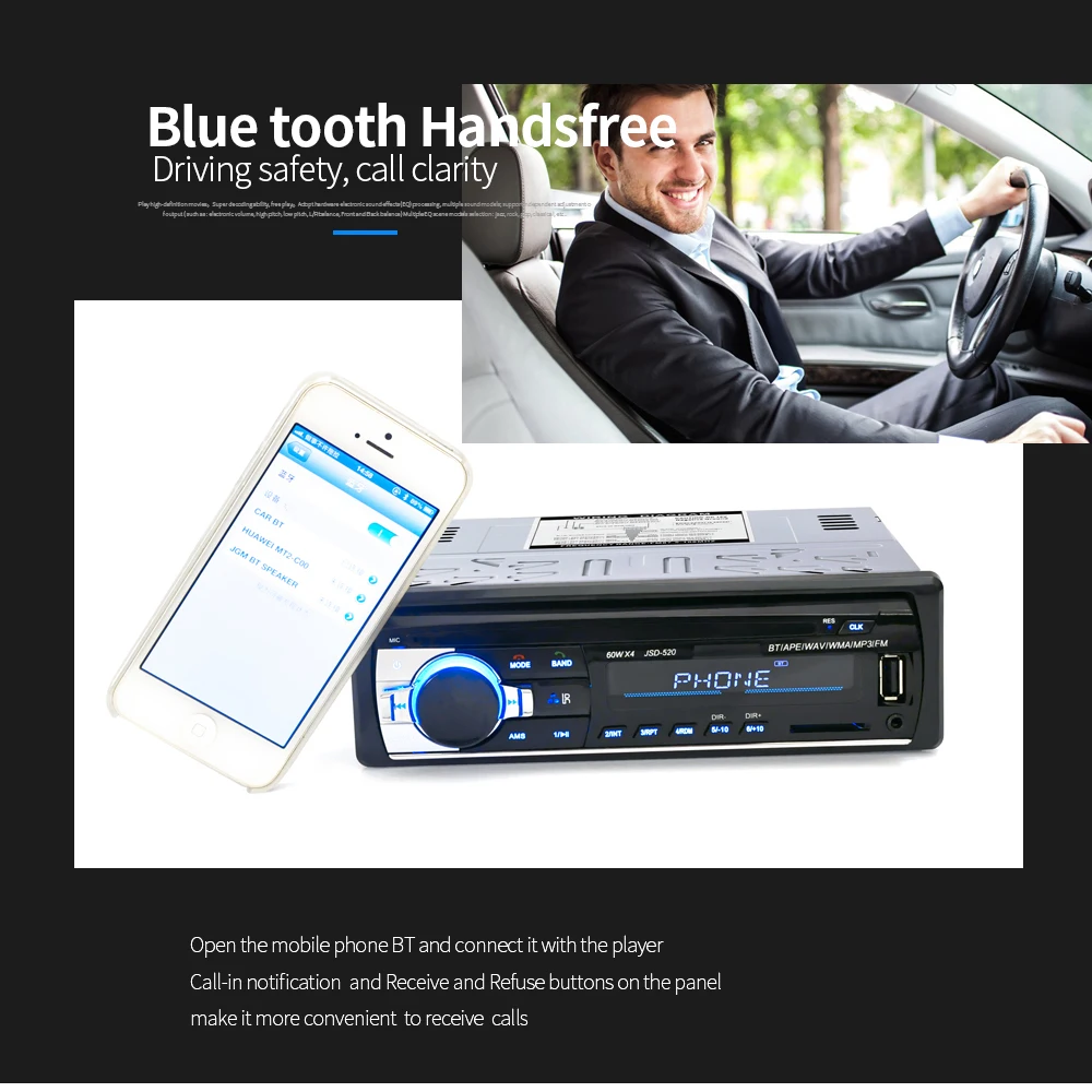 HEVXM JSD 520 Bluetooth Авторадио Стерео радио FM Aux вход приемник SD USB 12V In dash 1 Din