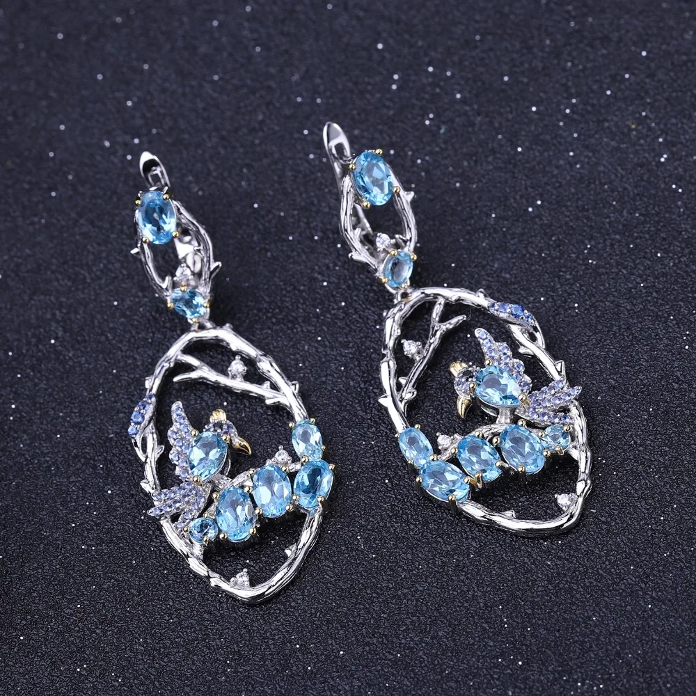 Серьги женские из серебра 925 пробы с натуральным голубым топазом