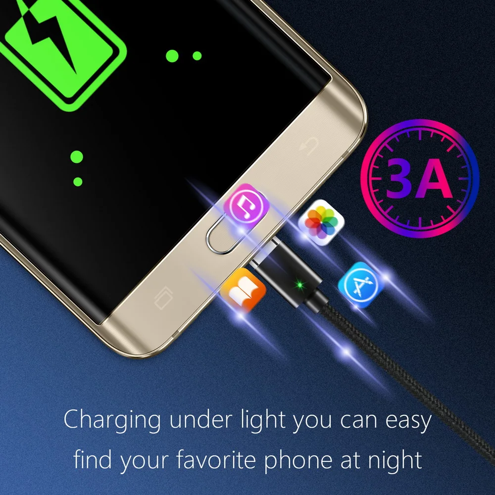 Micro USB кабель Магнитный 3A Быстрая зарядка 1 м Android Мобильный Быстрый зарядный шнур