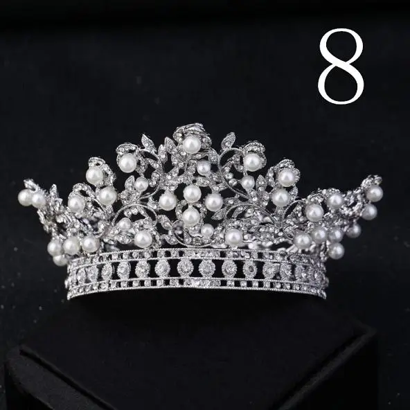 8 Роскошные серебряные стразы, жемчужная королевская диадема, Корона невесты, свадебная тиара, корона, головной убор, свадебные, вечерние аксессуары для волос, тиара - Окраска металла: 8