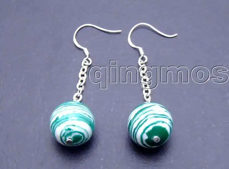 Красивый большой 14 мм круглый камень в зеленую полоску 18 &quotожерелье и серьги