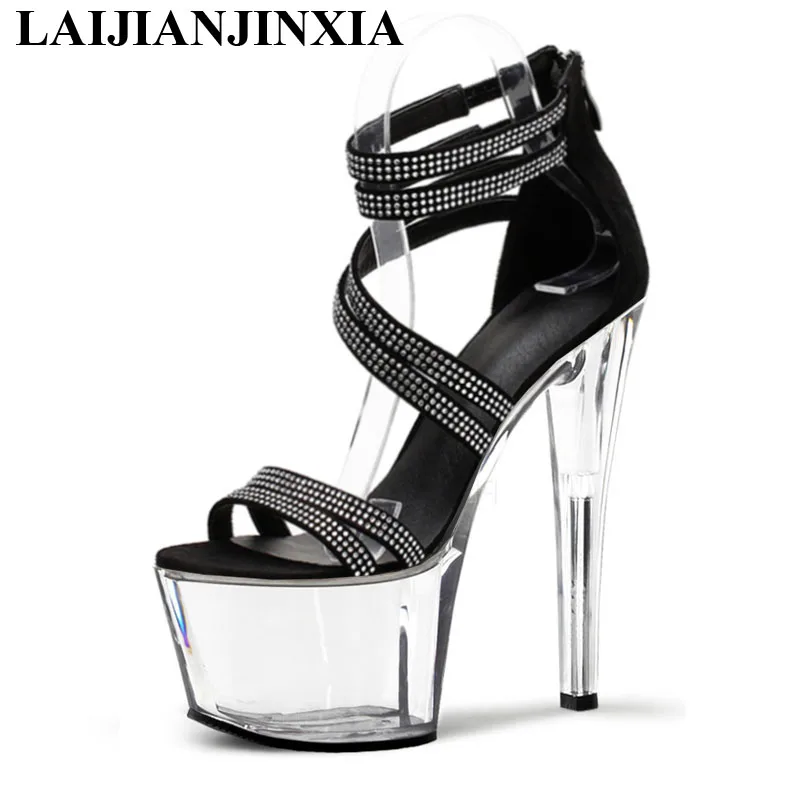 

LAIJIANJINXIA New 17cm High Heels Sandals Ankle Strap Fashion Designer Brand Custom Color Summer Women Shoes Platform Sandals