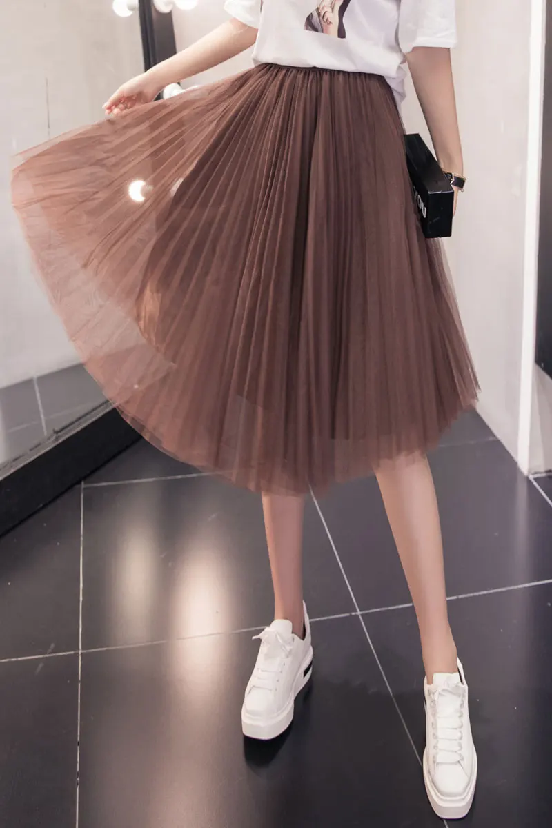 2019 новая юбка сезон весна лето Женская высокая талия сетки плиссированные Слово