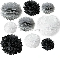 24xnew mixed sizes silver black white tissue paper bunting pom poms wedding party wall hanging decorative banner garland
