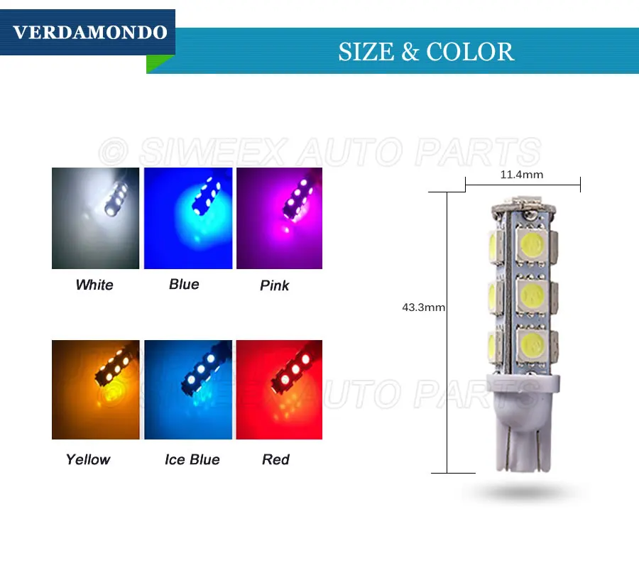 Аксессуары для автомобиля T10 W5W 194 168 147 152 Socket 13 SMD 5050 светодиодные лампы с