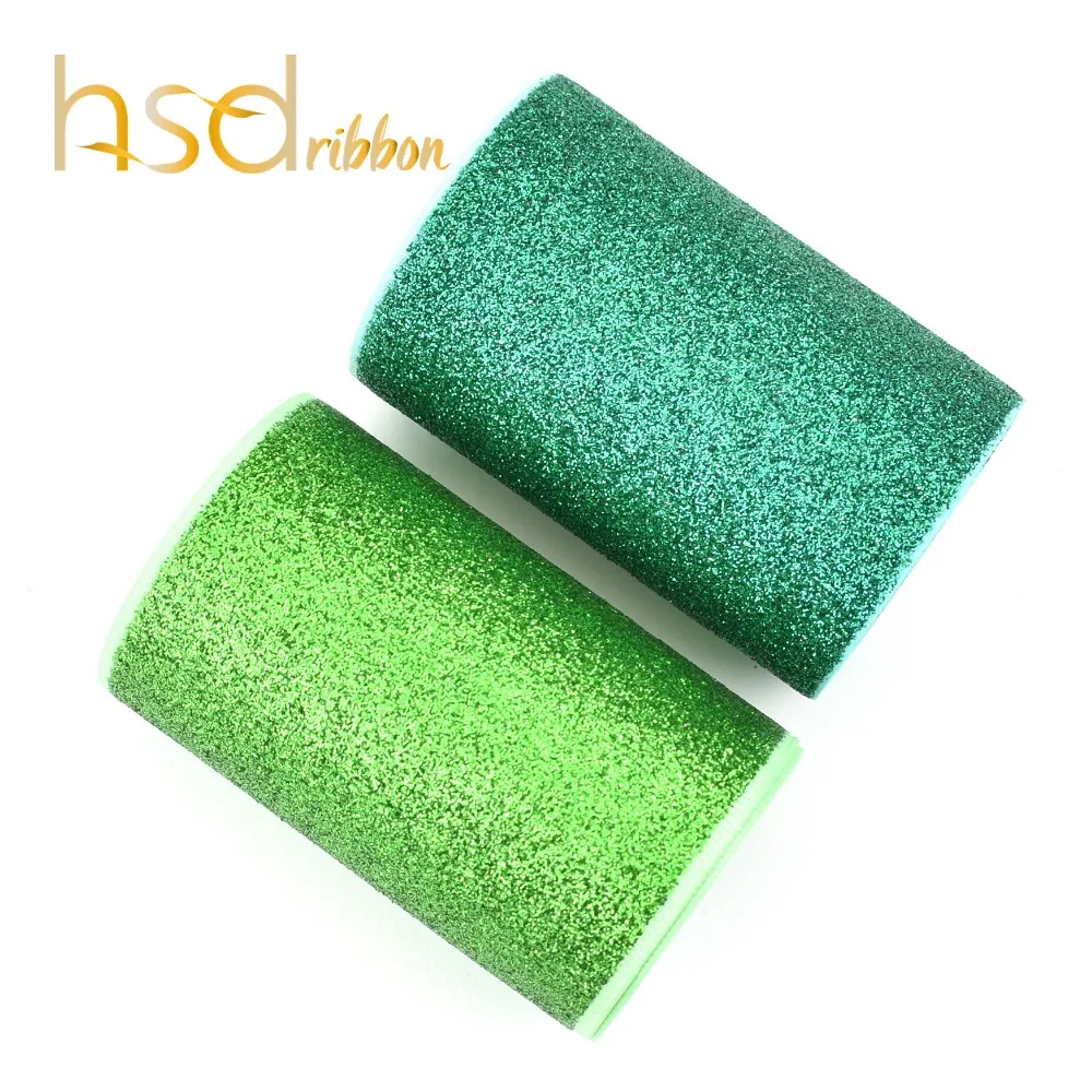 HSDRibbon 75MM 3 inch Apple Green and Fern Green Glitter Printed Grosgrain Ribbon