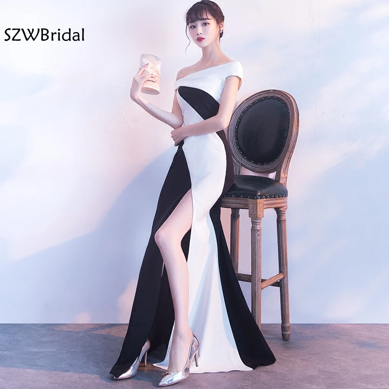 New Arrival One shoulder Mermaid evening dresses 2021 White Black Vestido de festa longo Formal dress elegant vestido | Свадьбы и