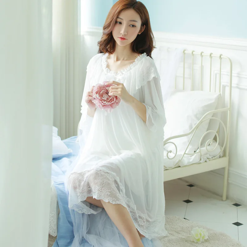 Fashion women princess nightdress lace modal cotton leisurewear high quality female nightgown