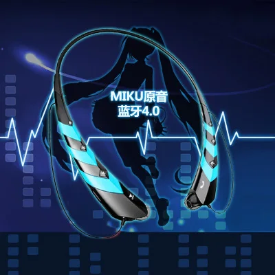 MIKU Original Аниме Хацунэ Мику 2 светодиодный беспроводные наушники и наушники Bluetooth наушники спортивные наушники Bluetooth гарнитура для мобильного телефона - Цвет: MIKU Original