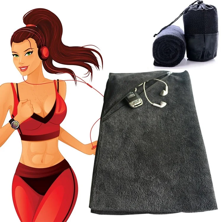 30*110 см спортивное полотенце из микрофибры с карманом на молнии для ключей