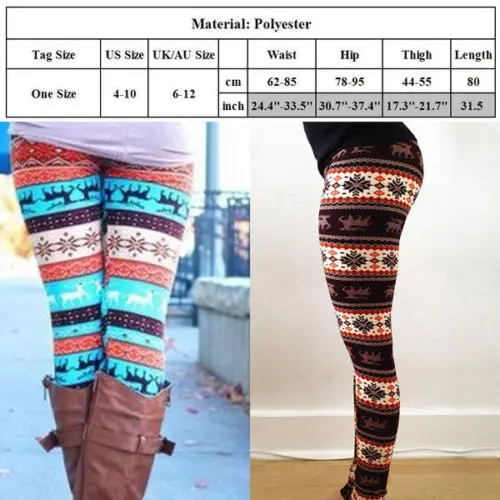 

Warm Womens Winter Christmas Snowflake Knitted Leggings Cotton Pants fitness slim leggings