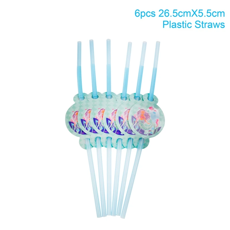 Mermaid Straw 6pcs Вечерние принадлежности в стиле Русалочки, украшение в виде Русалочки для дня рождения, украшения для детей, украшения для дня рождения, свадьбы - Цвет: Mermaid Straw 6pcs