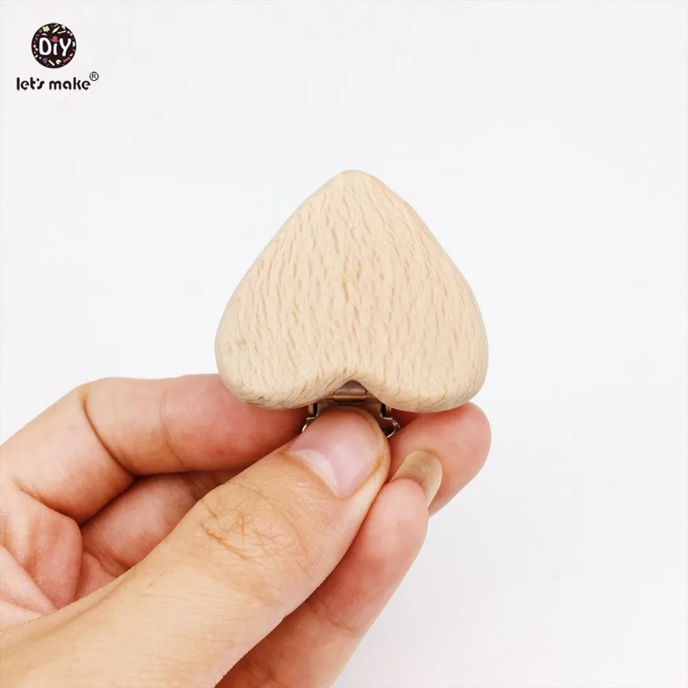 Let's Make-Accesorios de lactancia para beb&eacute;, cadena de chupete de coraz&oacute;n, Clip de chupete, Clip de Animal de madera, cuentas de dentici&oacute;n, mordedor, 5 uds.-2