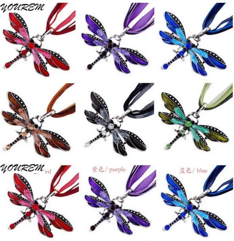 Красный фиолетовый черный зеленый цвет стразы стрекоза подвески ювелирные