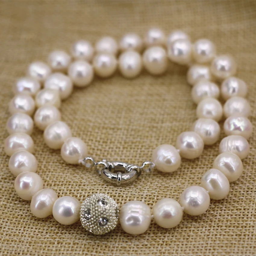 Элегантные бусины из натурального белого жемчуга 10-11 мм цепочка ожерелье для