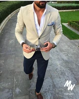 2019 tailored made slim fit casual beach men suits beige best man blazer navy blue pants 2 pieces party prom men wedding suits