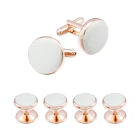 rose gold color plated cufflinks studs tuxedo shirt jewelry white enamel jewelry cuff button for men