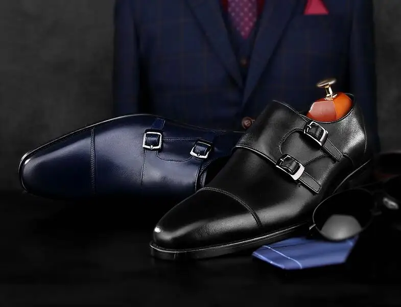 Men's shoes genuine leather dark blue smart casual oxfords buckle height increasing formal business sewing breathable dress shoe | Обувь