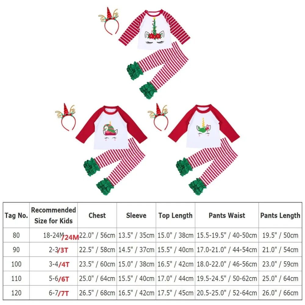 

3pcs Cute Unicorn Baby Kid Girls Christmas Clothes Set Long Sleeve Tops Ruffle Pants Headband Casual Outfit Kid Girls Clothes