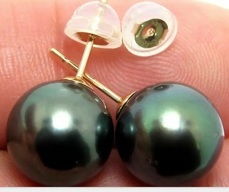 CHARMING 10-11MM AAA tahitian black green PEARL EARRING 18k | Украшения и аксессуары
