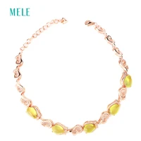 natural green and yellow prehnite silver bracelet pears 6mm9mm 230mm long flower shape and top quality for elegant ladies