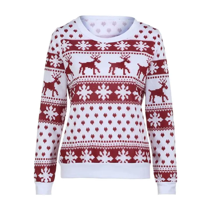 MIARH Women Sweater Christmas Red deer and maple leaf pattern Snowflake Printed shirts Long Sleeve Casual Crochet Pullover Mujer | Женская