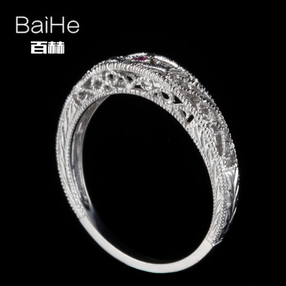

BAIHE Genuine Sterling Silver 925 0.01ct H/SI Round Ruby Classic Fine Jewelry Engagement Wedding Gift Elegant Match Ring Women